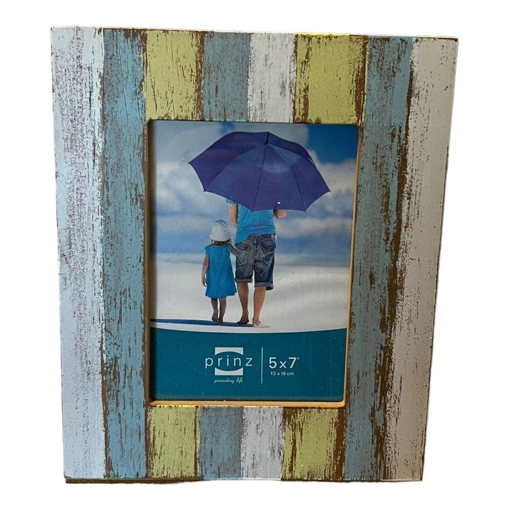 Rustic Wood Beach House Picture Frame Fits Size 5x7 Photo White Blue Prinz
